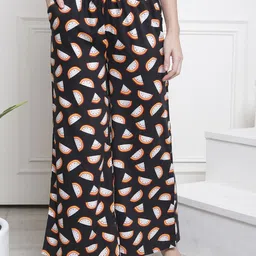 Claura Women Printed Mid Rise Flared Lounge Pants-image-11