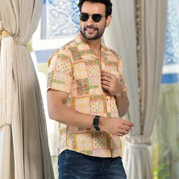 AKS Men Spread Collar Ethnic Motifs Printed Cotton Casual Shirt-image-30