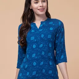 Hive91 Women Floral Printed Mandarin Collar Top-image-92