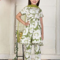 Cutiekins Girls Floral Printed Gotta Patti A-Line Kurta With Palazzos & Dupatta-picture-4