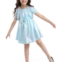Hola Bonita Girls Fit & Flare Dress with Half Sleeves Sequinned Jacket & Bow Applique-image-41