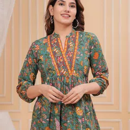 KALINI Floral Print Mandarin Collar Cotton Top-picture-41