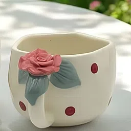 Kraftlik Handicraft Off White & Red Handcrafted and Hand Painted Textured Ceramic Glossy Mugs Set of Cups and Mugs-53