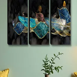 SAF Black & Blue 3 Pieces Floral Printed Wall Paintings-image-98