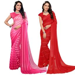Moda Rapido Pack of 2 Striped Satin Saree-image-97