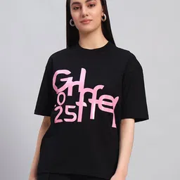GRIFFEL Women Ultralite Typography Printed Round Neck Cotton Oversized T-shirt-image-41