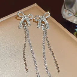 Krelin Silver -Plated Rhinestones Studded Contemporary Shaped Drop Earrings-image-62