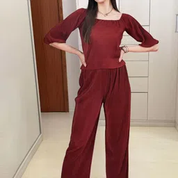 DressBerry Textured Square Neck Top With Palazzos Co-Ords-image-78