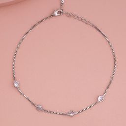 Kushal's Fashion Jewellery Rhodium Plated Zircon Studded Anklet-image-79