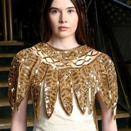 ODETTE Women Golden Embellished Cape Party Button Shrug-image-1