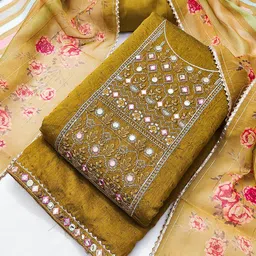 Riti Floral Embroidered Mirror Work Unstitched Dress Material-image-9