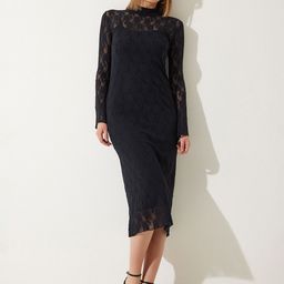 Happiness istanbul Women Self Design High Neck Sheath Midi Dress-image-60