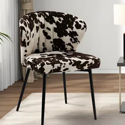 Oakcraft White & Black Animal Printed Velvet Dining Chair-image-28