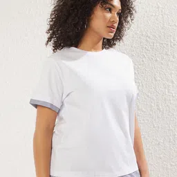 Trendyol Women Plus Size Solid Round Neck Cotton T-shirt-image-90