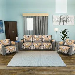 Kuber Industries Brown & White Printed Cotton Sofa Cover With Arms-32