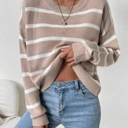 Mast & Harbour Women Striped Round Neck Pullover-picture-22