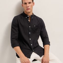 THE BEAR HOUSE Men Slim Fit Solid Button-Down Collar Pure Cotton Casual Shirt-image-101
