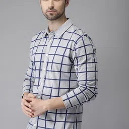 Campus Sutra Comfort Checked Geometric Printed Spread Collar Long Sleeves Cotton Shirt-picture-4