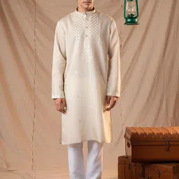 5 Stitch Men Ethnic Motifs Embroidered Sequinned Chanderi Silk Kurta-image-97