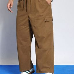 Urbano Plus Men Loose Baggy Fit Cotton Cargos Trousers-image-55