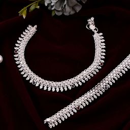 Silvermerc Designs Silver-Plated Artificial Stones and Beads Anklet-image-57