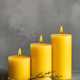 Aromatic Fables Yellow 3 Pieces Scented Long-Lasting & Smokeless Pillar Candles-image-10