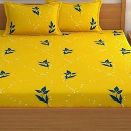 Myntra Elegant Homes Yellow & Blue Floral 300 TC King Bedsheet with 2 Pillow Covers-image-27