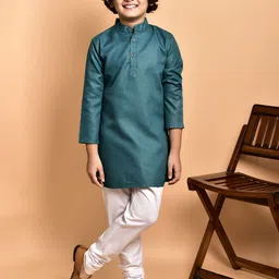 PRINTINDIA Boys Band Collar Long Sleeves Regular Kurta With Churidar-image-43
