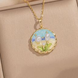 V FASHION JEWELLERY Women Gold-Plated Floral Pendants with Chains-image-34
