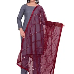 Kemza Embroidered Mirror Work Dupatta With Lace & Tassels-picture-21