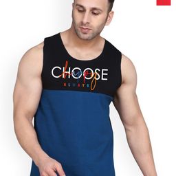 SLOWLORIS Pack Of 2 Printed Round Neck Sleeveless Bio-Wash Cotton Gym Vests-picture-22