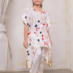 Tura Turi Girls Off White Art Silk Kurta Sets-image-10