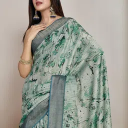 KALINI Ajrak Block Zari Tissue Handloom Ikat Saree-40