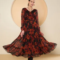 Antheaa Floral Print Chiffon Fit & Flare Maxi Dress-image-16
