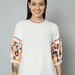 all about you Floral Embroidered Mandarin Collar Puff Sleeve Top-picture-36