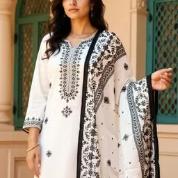Indo Era Women Embroidered Sequinned Pure Cotton Kurta with Trousers & Dupatta Kurta Sets-picture-41