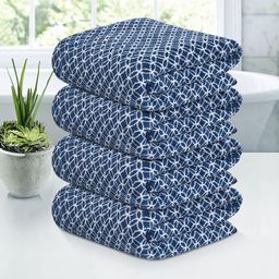 Kuber Industries Blue & White 4 Pieces Printed Microfiber 280 GSM Bath Towels-70