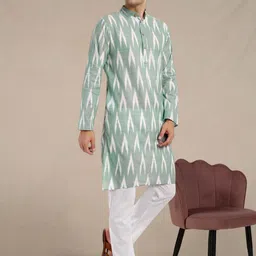 SKAVIJ Men Printed Regular Pure Cotton Kurta with Pyjamas image 2