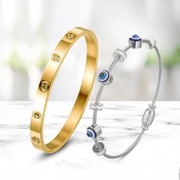 DressBerry Set Of 2 Gold-Plated AD Studded Kada Bracelet-image-65