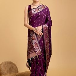 DWIJA FASHION Woven Design Zari Border & Tassel Saree-image-32