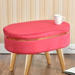 Shadowkart Pink & Brown Wooden & Velvet Freeform Pouffes Ottoman-image-94