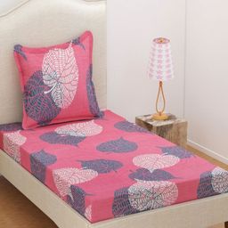 bsb home Pink Floral 144 TC Single Bedsheet with 1 Pillow Covers-image-85