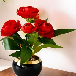 UMAI Red & Green Rose Artificial Flower With Pot-image-90