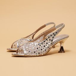 ERIDANI Women Embellished Ethnic Kitten Peep Toes-image-57