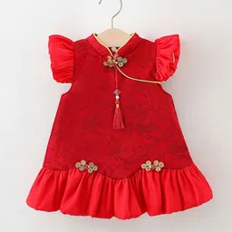 StyleCast x Revolte Girls Solid Round Neck Gathered or Pleated A-Line Dress-86