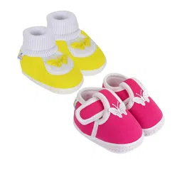 Neska Moda 12 To 18 Month Non Slip Set of 2 Pair Baby Boys & Girls Cotton Butterfly Booties (Toe to Heel Length - 13 cm, Rani, Yellow)-image-63