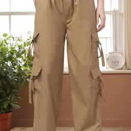 SQew Women Comfort Loose Fit High-Rise Wrinkle Free Cargo Trouser-image-91