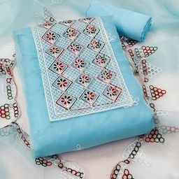 HERE&NOW Floral Embroidered Thread Work Organza Unstitched Dress Material-image-89