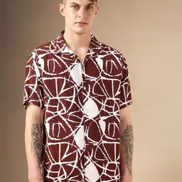 Dennis Lingo Men Smart Cuban Collar Abstract Printed Relaxed Fit Casual Shirt-image-68