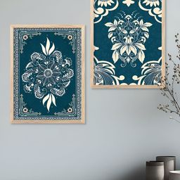 Kotart Brown & Blue 2 Pieces Floral And Botanical Printed Wooden Portrait Wall Arts-picture-27